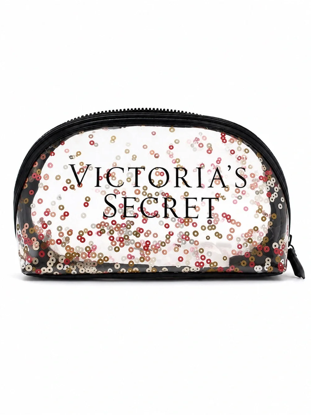 Victoria’s Secret Clear Confetti Sequin Cosmetic Makeup Travel Zip Pouch Bag